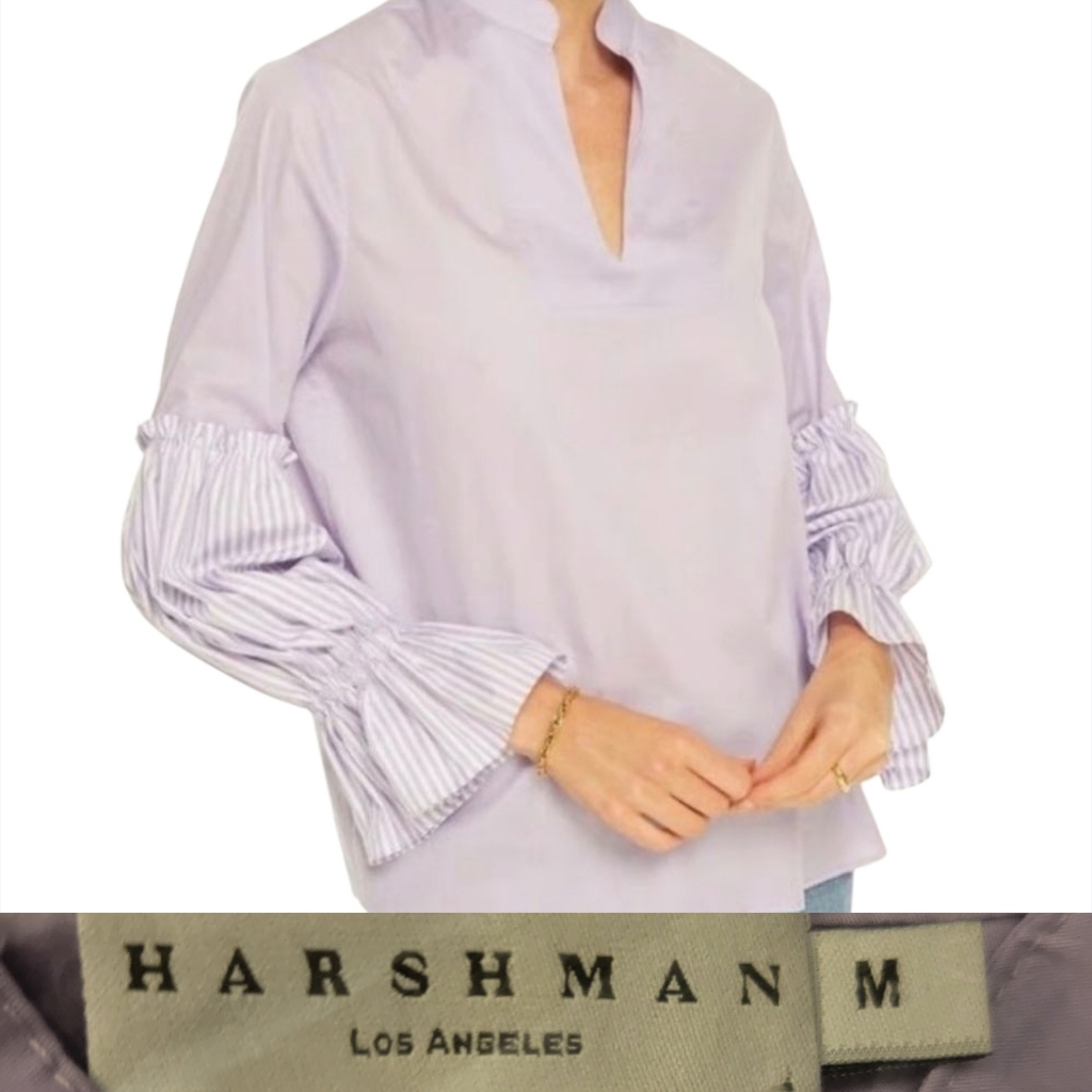$216 New Harshman Chantal Lilac Purple Modest Long Sleeve Blouse Top Medium Nwt